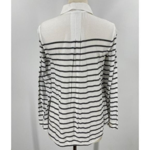 Splendid Womens Cotton Blend Button Down Shirt Size Small White Black Striped - Picture 6 of 9